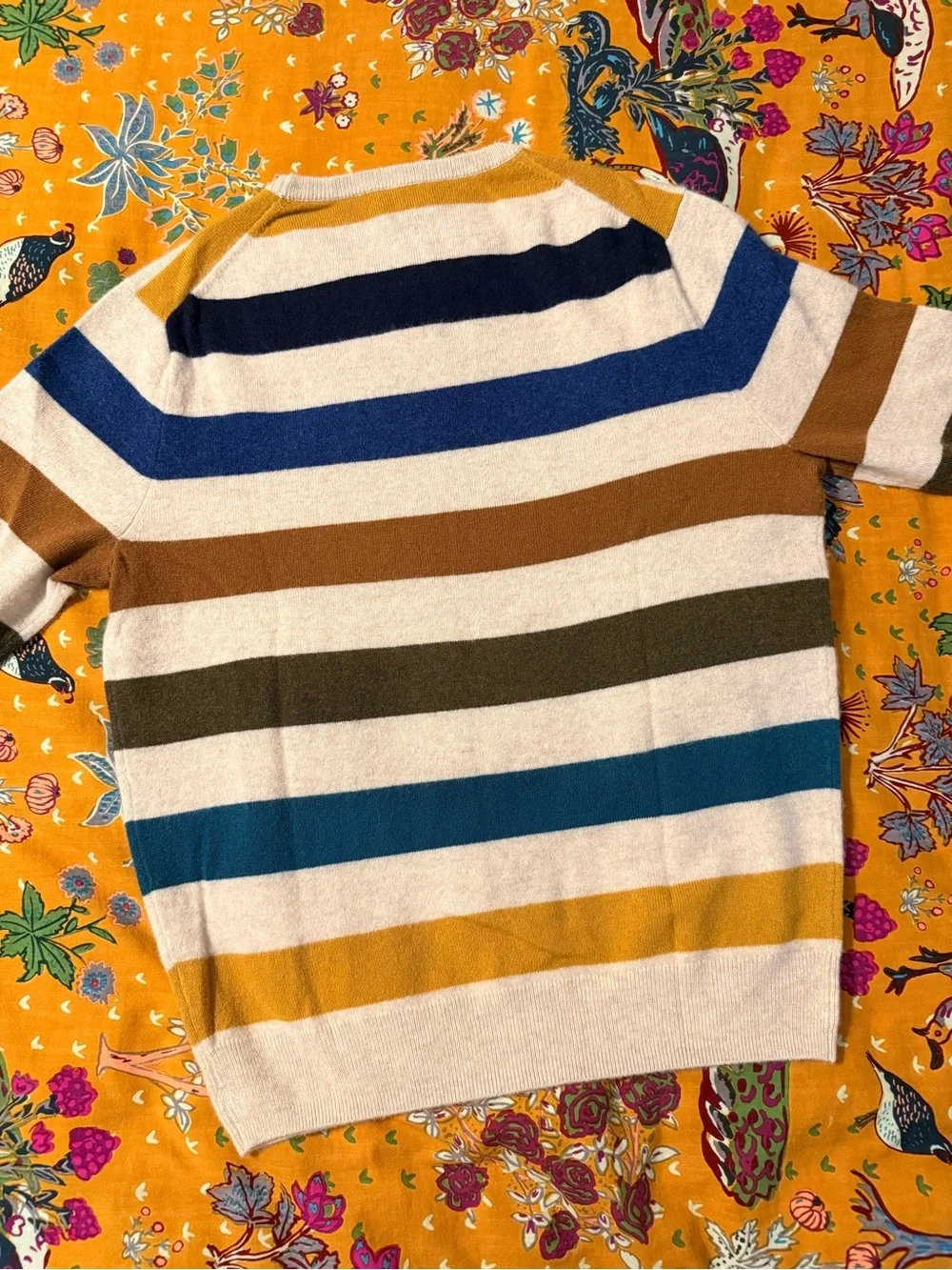 J.Crew 100% Cashmere Striped Crewneck Sweater Men’s Large Blue Brown Cream